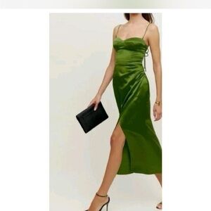 Reformation Green Silk Marguerite Midi Dress